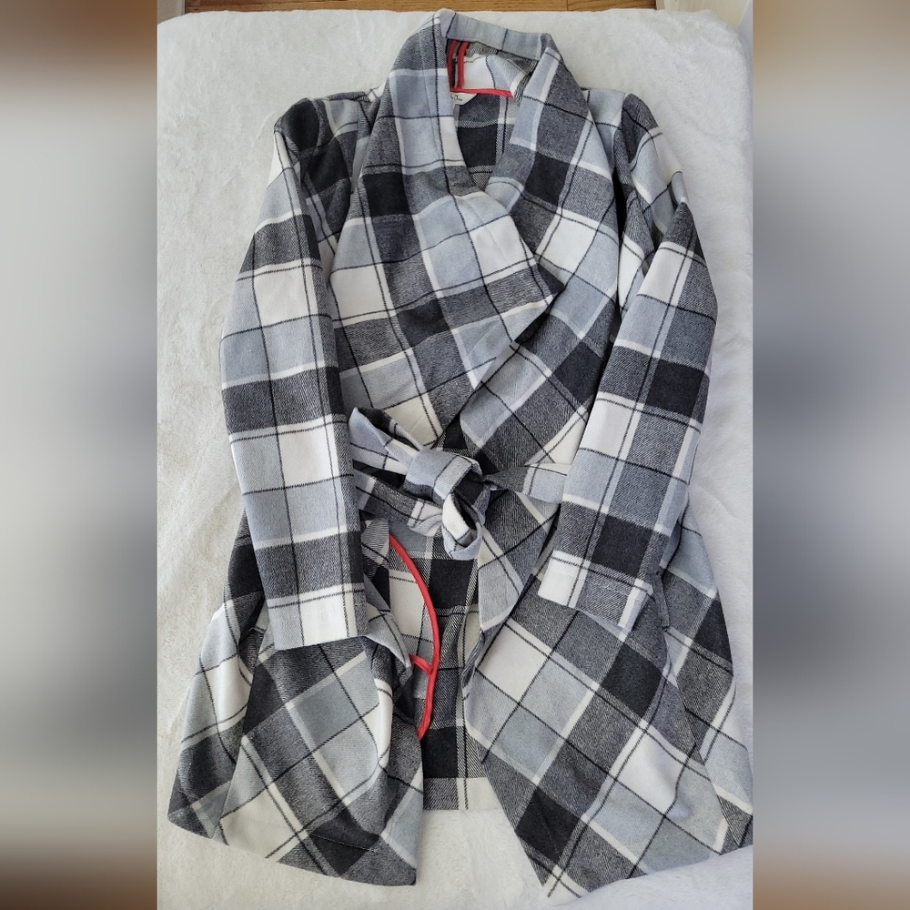 Matilda Jane Black and White Plaid Coat with Red Trim